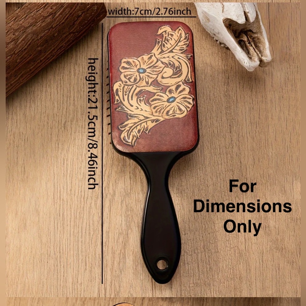 1pc Inlaid Look Cow Head Massage Comb Western Hair Styling Paddle Brush - Picture 2 of 2